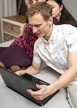 Best mature friends Milena and Anette Harper fuck the laptop repair guy.