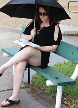 Naughty American cougar playing with her unshaved pussy