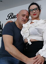 Hairy housewife playing with her lover