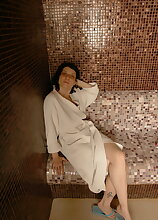 Mature ladies unwinding in an all female sauna