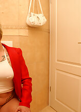 This mature slut gets taken on a public toilet