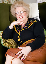 Older gray haired lady spreading her very hairy bush