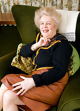 Older gray haired lady spreading her very hairy bush