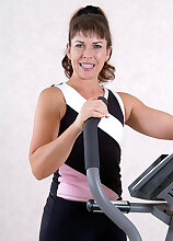 Furry pussied Andie works out and then spreads legs