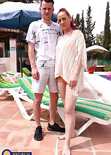 The Poolboy get's seduced by MILF Fire Girl to fuck her right next to the pool under the sun