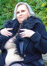 British mature BBW Luna with her big saggy tits loves playing with herself when she's alone