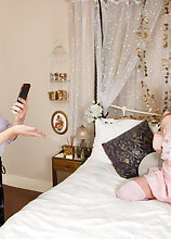 Naughty teeny Blonde Gabie gets licked by her curvy stepmom Lady Bird in her own bed