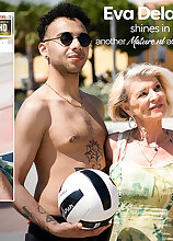 Modern grandma cougar Eva Delage gets two young to fuck her in a threesome