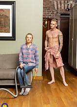 Mature cleaning lady gets it from a muscled toyboy