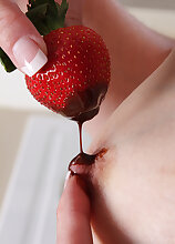 Skinny 41 year old Celeste Carpenter slips a strawberry in her puss