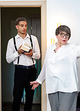 Toyboy student gets caught by his 77 year old anal loving granny landlord Sharon Amore jerking off