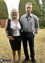 67 year old granny employer Claire Knight fucking her way younger personal assistant
