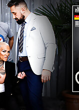 Mature.nl - Three strapping guys fuck MILF Kitty Core until they all come on her big tits
